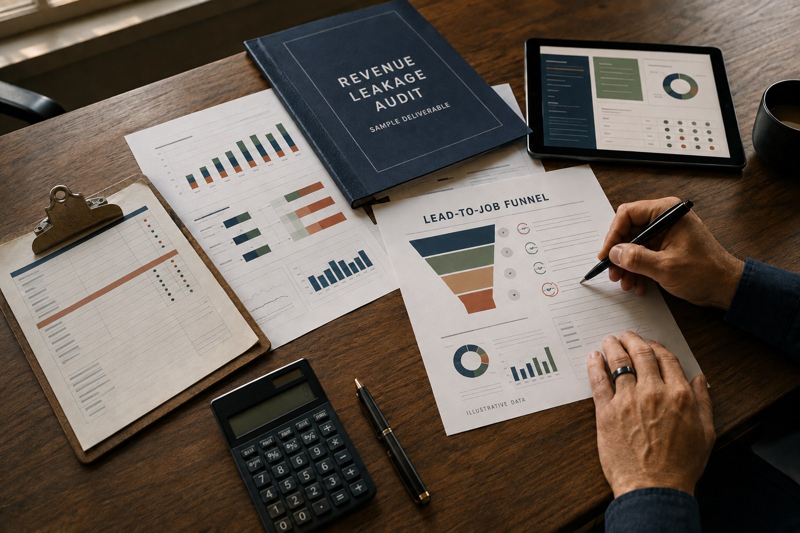 Sample Revenue Leakage Audit workspace with a workflow map and findings.